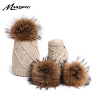 Wholesale women men glove Girl Pompon Hats and scarves Sets Winter Used warm Nature Bont Pom Muts Shawl Fat hats Children Baby effects Bones