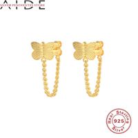 Wholesale Sterling Silver Butterfly Earrings Huggie Gold Chain Stud For Women Trend Fine Jewelry Pendientes Mujer