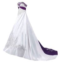 Wholesale Elegant Embroidery A Line Wedding Dresses Bridal Gowns Long Vintage Purple Burgundy And White Satin Strapless Plus Size Bride Dress Sleeveless
