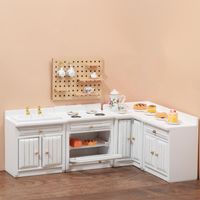 Wholesale Decorative Objects Figurines Dollhouse Kitchen Furniture Kit Wooden Cabinet Fridge Set Dining Room For Miniatures Scenes Toys Accesso