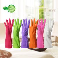 Wholesale Gloves Mrs Shu Elastic Laundry Dishwashing Kitchen Cleaning Waterproof and Non Stick Hand Colored Nitrile Rubber Household