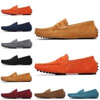 Wholesale High quality Non Brand men dress suede shoes black dark blue wine red gray orange green brown mens slip on lazy Leather shoe