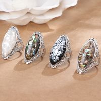 Wholesale 4 Color Vintage Antique Silver Big Oval Shell Finger Ring For Women Female Statement Boho Beach Jewelry Gift