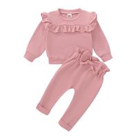 Wholesale Clothing Sets Baby Girl Causal Outfits Pure Color Set T Toddler Girls Pink Ruffled Long Sleeve Kids Fashion Fall Clothes
