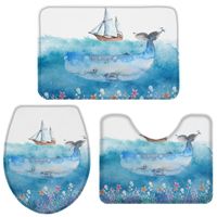 Wholesale Bath Accessory Set Marine Life Whale And Boat Coral Bathroom Toilet Cover Mat Pedestal Rug Non Slip Accessories Doormat