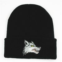 Wholesale LDSLYJR Cotton Wolf animal embroidery Thicken knitted hat winter warm hat Skullies cap beanie hat for adult and children
