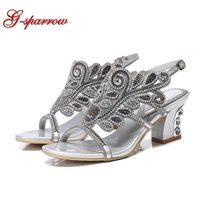 Wholesale Silver Rhinestone Sandals Female Summer Fashion Crystal Inch High Heels Thick Heel Bridesmaid Shoes Diamond Bridal