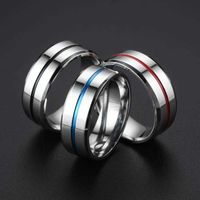 Wholesale Stainless Steel Couple Ring Black Blue Groove Wedding Promise for Women Men Finger Jewelry Gifts