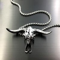 Wholesale Est Bull Head Skull Pendant Necklace For Men Fashion Stainless Steel Animal Skeleton Punk Gothic Biker Jewelry Necklaces