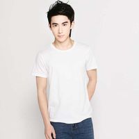 Wholesale 80 thread count double sided mercerized cotton short sleeve men s T shirt summer casual round neck solid color half sleeve bottomed