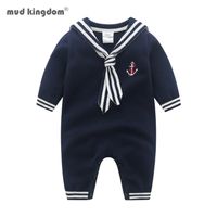Wholesale Mudkingdom Boutique Baby Boys Sweater Rompers Spring Autumn Long Sleeve Sailor Sytle Infant Crawl Jumpsuit Clothes