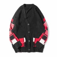 Wholesale Check Button Cardigan Male Oversize Loose Streetwear Sweater Men Harajuku Cashmere Coat Modis High Street v Neck Pull Homme Noel Nq