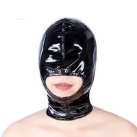 Wholesale Bondage Wetlook Leather Open Mouth Fetish Mask Hood Gear Erotic Products For Bdsm Adults Sex Games Blindfold Flirt Sexy Costumes