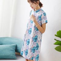 Wholesale Chinese High End Qipao Dress Color Printing Watercolor Big Chrysanthemum Flower Casual Dresses