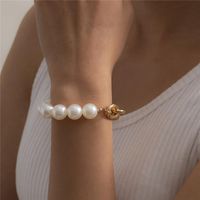 Wholesale Punk Chunky Chain Pearl Splicing Charm Adjustable Bracelet For Women Girl Metal Geometric Gold Silver Color Bangles Link