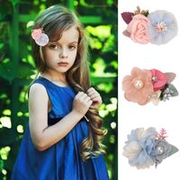 Wholesale Hair Accessories Artificial Flower Clips Girls Chiffon Flowers Crown Pins Baby Toddlers Hairpin Kids Barrettes