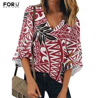 Wholesale Summer Breath Chiffon Blouse Tops Women V Neck Tropical Polynesian Palm Prints Fashion Fitness Outwears Blusas Mujer Women s Blouses Shirt