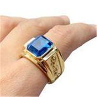 Wholesale Wedding Rings Big Red Black Green Blue Stone Square Gold Color Copper Alloy Men Ring Engraved Dragon Male