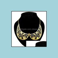 Wholesale Chokers Necklaces Pendants Jewelry Flower Collar Choker Necklace Bohemian Retro Rhinestone Hollow Out Bronze Sier Metal Drop Delivery