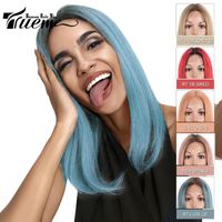 Wholesale Trueme Inch Short Bob Middle Part Lace Front Wig Ombre Silver Red Blue Golden Orange Blonde Human Hair Wigs