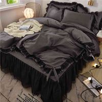 Wholesale Black lace Bedding Set twin Full Queen King Bedspread princess Duvet Cover set Pillowcase girls bed skirt luxury bedclothes