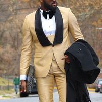 Wholesale Men s Suits Blazers Khaki Slim Fit Men For Wedding Tuxedo Prom Tailor Made Piece Groom Suit Black Lapel Male Set Jacket Vest With Pants