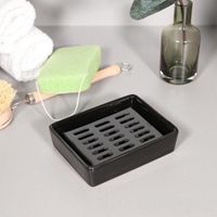 Wholesale 304 stainless steel ceramic dish double drain soap holder creative black soap box bathroom soap box rack T2