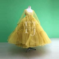 Wholesale Casual Dresses In Ginger Tulle Puffy Long Sleeves See Through One Night Empire Extra Fluffy Maci Dressing Gowns