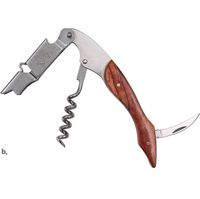 Wholesale Stainless Steel Red Wine Opener With Hippocampal Knife Wood Handle Bottle Openers Professional Gift Screw Corkscrew Kitchen Tool RRF13439