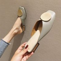 Wholesale Dress Shoes Mules Women PU Leather Square Toe Low Heel Ladies Wooden Ballet Shallow Buckle Brand Pumps Woman Slip On Female