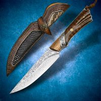 Wholesale VG10 Damascus Straight Knife Snake Wooden Handle Fixed Blade Outdoor Tool EDC Camping Survival Tactics Fighting Equipment Collection Hiking Tour Men s Fishing