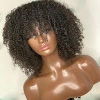 Wholesale Eversilky Classic Afro Curly Human Hair Wigs Bang Cut Style For Black Women Lace Frontal Kinky With Fringe