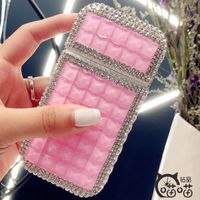 Wholesale Smoking Pipes Luxury Diamond Plastic Cigarette Case Box Pink Rhinestones Automatic USB Rechargeable Lighter Suitable mm mm Cigarettes