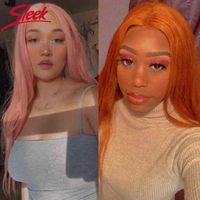 Wholesale Sleek Human Hair Wigs For Women Ginger Orange Blonde Lace Front Wig Bob Brazilian Hair Wigs Short Straight Pink Lace Closure Wig