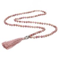 Wholesale Mala Rhodolite Beaded Hand Knotted Buddha Head Pendant Long Tassel Meditation Blessing Yoga Amulet Lucky Jewelry Necklace Necklaces
