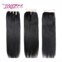 Wholesale Indian virgin hair x4 Lace closure Human hair Unprocessed Straight wave closures Full density Natural black From li queen hair