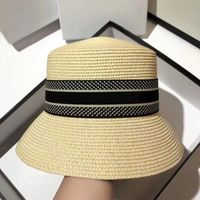 Wholesale Women Summer Beach Hat Designers Fashion Wide Brim Straw Fedora Hat Womens Bucket Hats Casual Weave Stripe Caps