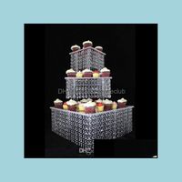Wholesale Bakeware Kitchen Dining Bar Home Garden3 Tier Crystal Cake Square Acrylic Cupcake Stand Christmas Wedding Anniversary Birthday Supply Cra