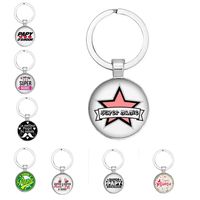 Wholesale Fashion Style Super Mom Pattern Keychain Round Glass Pendant Pabi Keyring Jewelry Charm Parents Memorial Day Gift