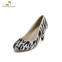 Wholesale Dress Shoes Custom Made Women Party Prom Inches Kitten Heel Spring Zebra Rhinestone Wedding Black With Silver