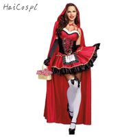 Wholesale Little Red Riding Hood Costume for Women Fancy Adult Halloween Cosplay Fantasia Carnival Fairy Tale Plus Size Girl Dress Cloak G0925