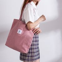 Wholesale Casual Foldable Corduroy Shopping Bag High Quality Eco Friendly Reusable Grocery Tote Handbag Lightweight Shoulder
