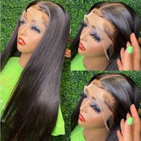 Wholesale 180 Density Glueless Straight Jet Black Color Preplucked Lace Front Synthetic Hair Wig Daily Wig For Women With Baby Hair Inch
