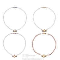 Wholesale Luxury Fashion Designer necklace Jewelry Choker wedding brown Rose Gold Platinum Saturn Baroque Pearl Pendant white beaded necklace with charm for Adult