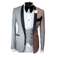 Wholesale Men s Suits Blazers Real Picture Light Gray With Black Collar Groom Tuxedos Evening Dress Toast Business Jacket Pants Vest Tie W
