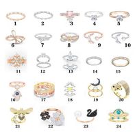 Wholesale Hot Selling Swarovs Ki Women ring Swan Female Ring Opening Three Layers with Ring Fox Bee Clover Star Moon Crown Bow