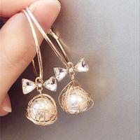 Wholesale Pearl Hoop Earrings Bowknot Crystal Party Jewelry Gold Bird Nest Ball Earring Sweet Women Girls Wedding Nice Gifts Huggie