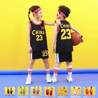 Wholesale CHINA Team Kids Jerseys Basketball Boys Basketball Jersey China Flag Children Basketball Uniforms Sleeveless Throwback Kits