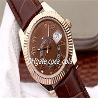 Wholesale Luxury WATCH Men luxury watches MM Sky Dweller Brown Dial Second time zone K Gold plating Automatic Mens watch Watches D5