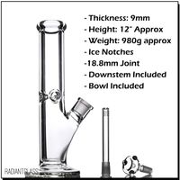 Wholesale 12 quot Heavy mm thickness Glass Bong downstem bowl accessories g Hookahs Straight Ice notches mm Joint waterpipe with mm cone